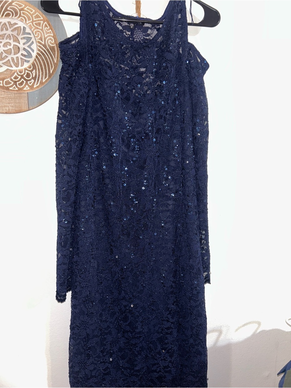 Tiana B. Navy Blue Long Sleeve Sequin Lace Dress